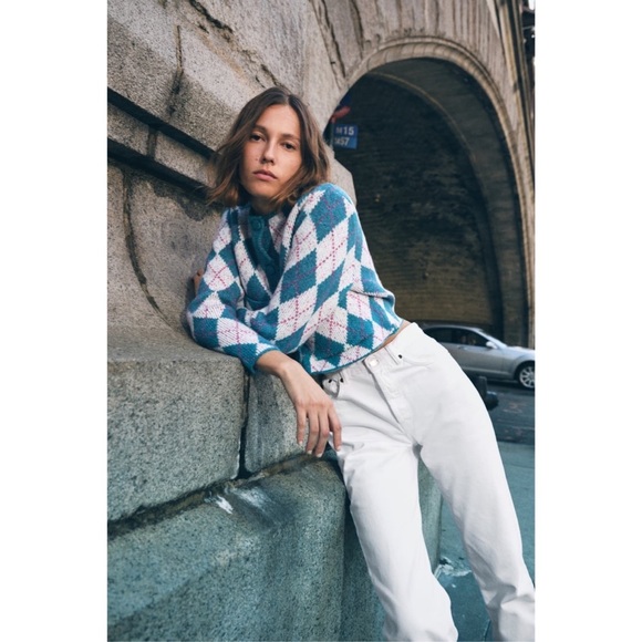 NWT Zara ARGYLE KNIT JACQUARD CARDIGAN - Picture 2 of 5